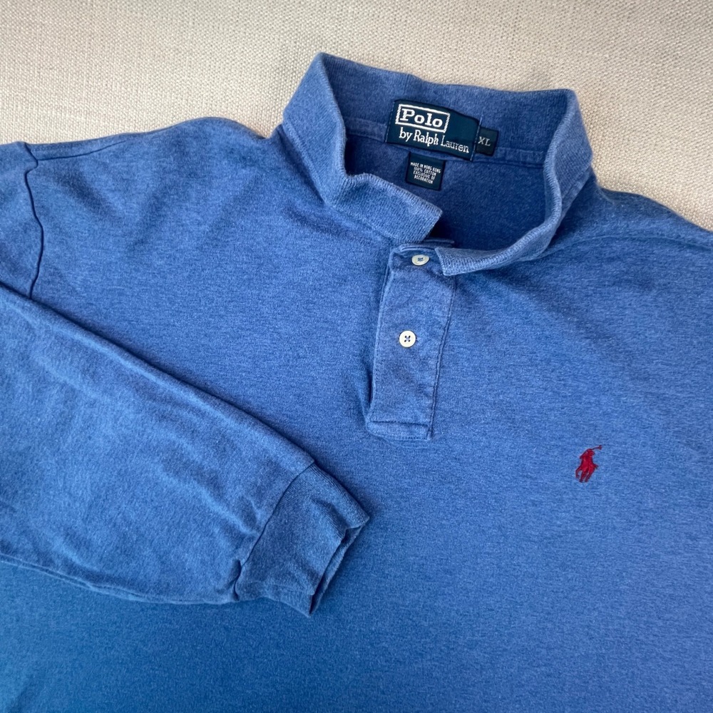 Polo Ralph Lauren Long Sleeve Polo Shirt Mens XL Blue Heathered Pony Logo
